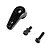 Axial black aluminium servo horn pictured with a ball stud and a mounting screw on a clean white background.