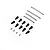 Axial steel straight links set featuring threaded metal shafts, black plastic rod ends, and small pivot balls laid out on a white background.