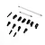 Axial steel wide steering links set featuring metal shafts, black plastic rod ends, and ball studs on a white background.