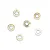 Six small circular metal washers arranged on a plain white background.
