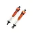 Two orange anodized aluminum RC shock absorbers with silver springs, shown against a white background.