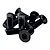 A pile of black countersunk socket head screws against a solid white background.