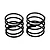 Two black RC shock springs standing upright against a plain white background, featuring engraved text.