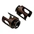Two dark bronze colored metal RC differential outdrive cups displayed against a clean white background.