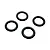 Four small black rubber O-rings arranged on a plain white background.