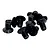 A cluster of black metal countersunk screws with hex socket heads against a plain white background.