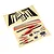 Two E-Flite Habu STS decal sheets featuring black, red, silver, and white graphics, logos, and snake eye motifs.