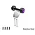 GPM stainless steel wheelie bar with purple aluminum wheels and mounting screws on a white background.