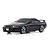 Studio product photo of a black Kyosho Mini-Z Initial D Skyline GT-R R32 V-Spec II RC car on a white background.