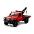 Red MN Model Toyota LC79 RC rock crawler with a black crane and flatbed on a white background.