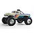 FMS Ford F-100 RS RC monster truck in beige and blue with retro stripes, viewed from the side against a white background.
