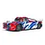 ARRMA Infraction Resto-Mod 4x4 Mega RC truck in 1/8 scale featuring a red and blue body with white accents against a white background.