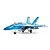 FMS RC F/A-18 Hornet jet plane model in blue and white livery, viewed from a side angle on a white background.