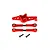 Rovan red aluminium dual steering mounts set including servo horn, two turnbuckle rods with ball ends, and mounting screws on a white background.