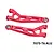 GPM aluminium front upper suspension arms in red featuring cutouts and installed metal bearings on a plain background.