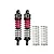 Two red and black aluminium RC shock absorbers with black springs and two spare springs against a white background.