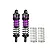 GPM Aluminium 62mm Front Adjustable Shocks in purple and black, with extra springs on a clean white background.