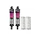 GPM aluminium 74mm rear adjustable RC shock absorbers in pink and black with two extra springs against a white background.