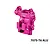 Pink anodized aluminum front differential cover for RC hobby upgrade, featuring machined details and branding.