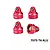 Four red anodized aluminium shock caps with silver chamfered edges and branded logos on a clean white background.