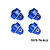 Four blue anodized aluminium shock caps with ball joints, displayed against a clean white background.