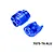 Two blue anodized aluminium shock cap protectors with machined details and branding text against a plain white background.