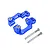 Two blue anodized aluminium hub carriers and two metal screws on a white background.