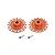 Two orange anodised aluminium brake disc wheel hexes with silver accents and two threaded pins on a white background.