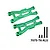 GPM green aluminium front lower suspension arms set with mounting hardware on white background.