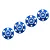 Four blue anodized aluminium wheel nuts with silver inlays and branding from GPM Racing arranged diagonally against a white background.