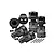 GPM aluminium wheel hex adaptor set in black, showing hex adaptors, wheel nuts, pins, and grub screws.