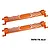 Two orange anodized aluminium battery hold-down straps from GPM Racing against a plain white background.