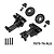 GPM aluminium front and rear upper bulkheads in black with differential gears and mounting screws laid out on a white background.