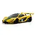 Kyosho Mini-Z McLaren P1 GTR RC car in yellow and green livery viewed from the front right side on a white background.