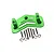 GPM aluminium servo mount in green with included metal screws and washers on a plain white background.