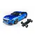 MST MTRTR 275 RC drift car in metallic blue with wide body styling, shown alongside its black chassis against a white background.
