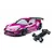 MST GR86RB magenta radio-controlled drift car with body shell on and a separate black RC chassis shown on a white background.