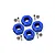 Four blue anodised aluminium wheel hex adaptors with pins and lock nuts laid out on a white background.