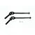 Two black metal front CVD driveshafts and two small grub screws laid out on a plain white background.