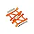GPM orange anodised aluminium front lower suspension arms with hinge pins, screws, and hardware set on white background.