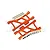 GPM aluminium rear lower suspension arms in orange with associated hardware pins, screws, and clips against a white background.