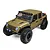 Studio product shot of an Axial SCX10 III green Jeep RC rock crawler with lit headlights and roof lights on a white background.