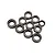 A set of various sized metal ball bearings arranged against a plain white background.