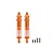 Two orange aluminium RC shock absorbers with matching springs and four black mounting screws displayed against a plain white background.
