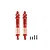 Two red aluminium adjustable rear RC shock absorbers with orange springs and matching mounting hardware on a white background.