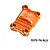 GPM orange anodized aluminum rear gearbox cover for RC vehicles, featuring machined chamfered edges and engraved branding.