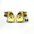 Two brass weighted steering hubs and four small metal bushings displayed on a plain white background.