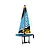 Joysway Focus V3 blue RC sailboat on a black display stand against a white background.