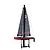 Studio shot of the Joysway Focus V3 red and black RC sail boat yacht on a display stand against a white background.