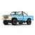Studio product shot of the FMS FCX18 II Ford F-100 RC Rock Crawler in cerulean blue with working lights lit against a white background.
